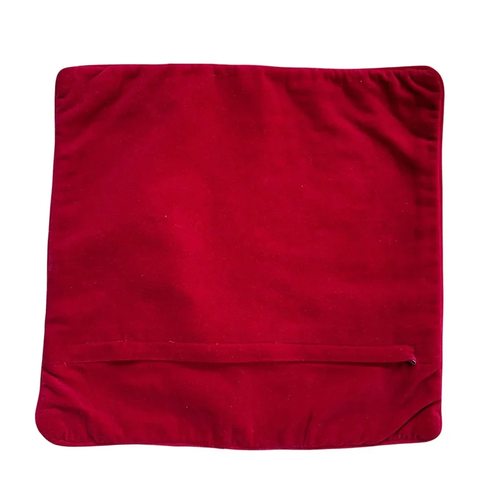Vintage Santa Spirit of Giving Needlepoint Christmas Pillow Cover‎ Red Velvet